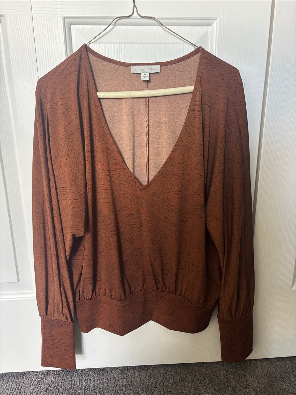 Allison Joy Rust Brown V-Neck Long Sleeve Top